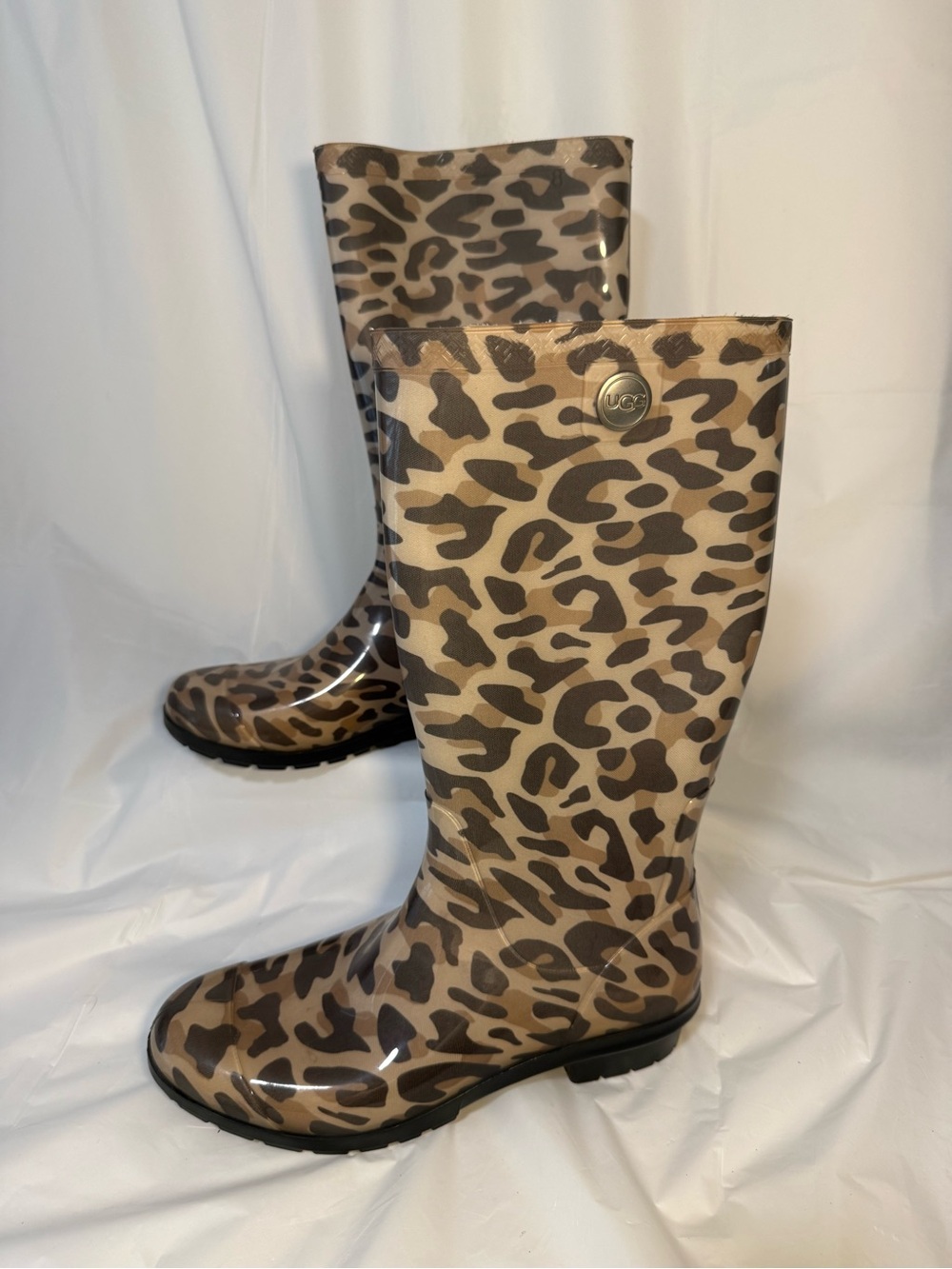 UGG Leopard Print Tall Rain Boots - Tan and Black